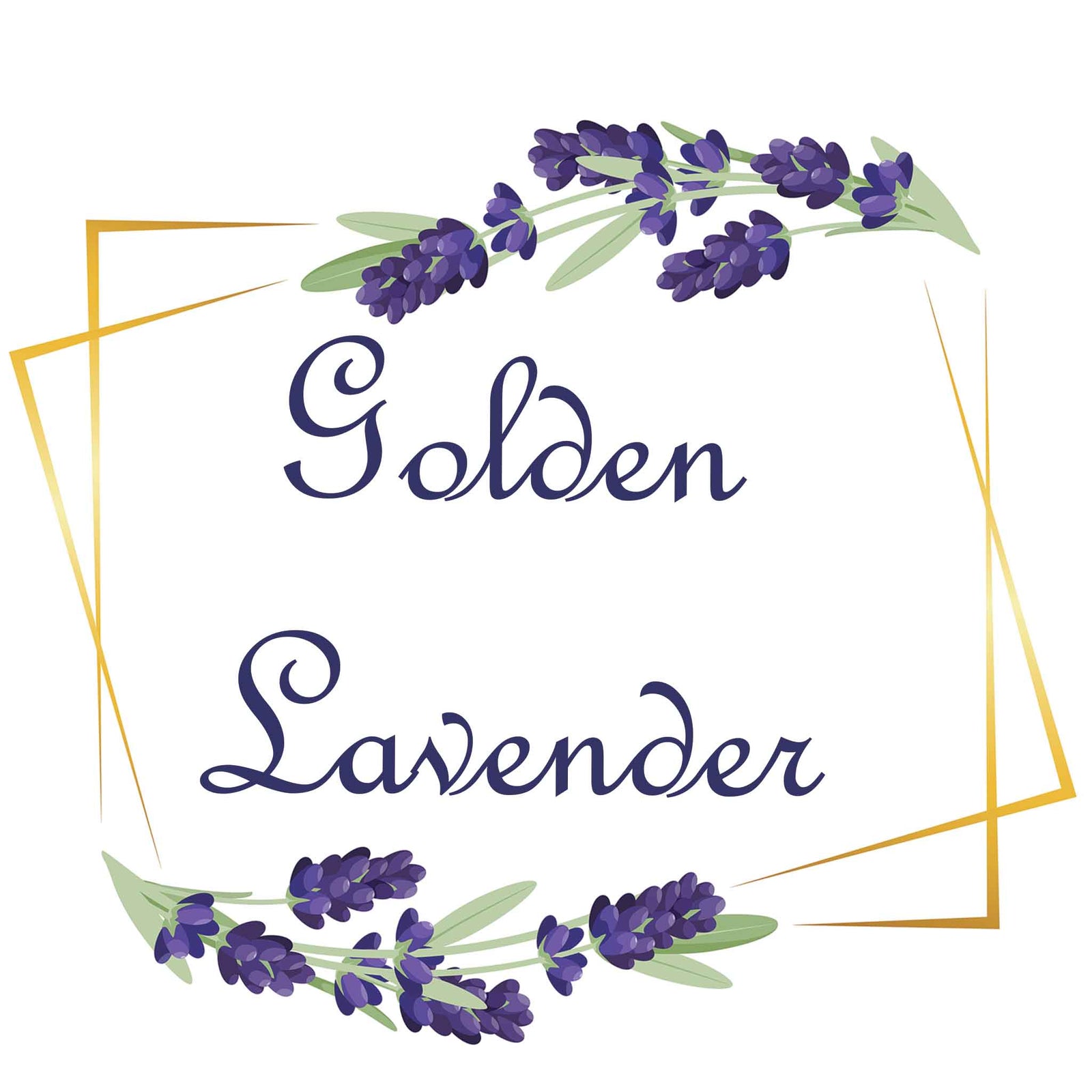 Decorative logo with 'Golden Lavender' text and lavender flowers on a white background