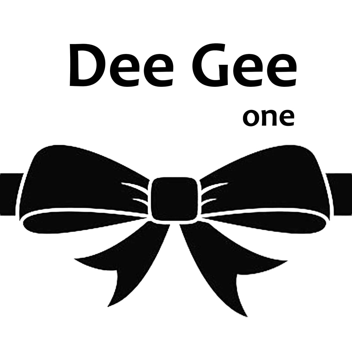 Black bow with 'Dee Gee one' text on a white background
