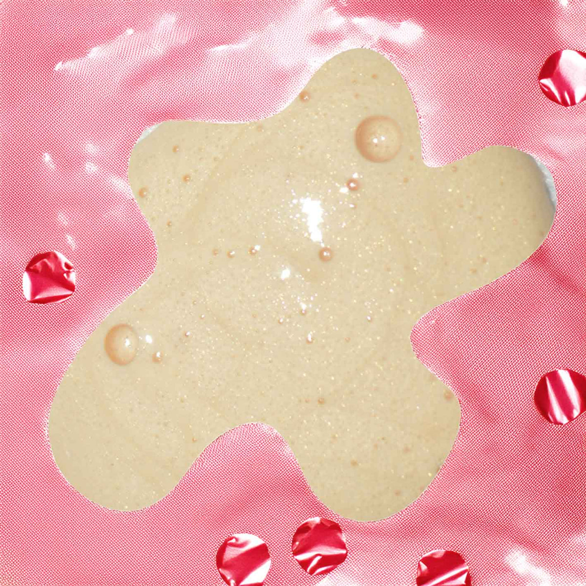 Star-shaped cream soap on a pink background with red decorative elements